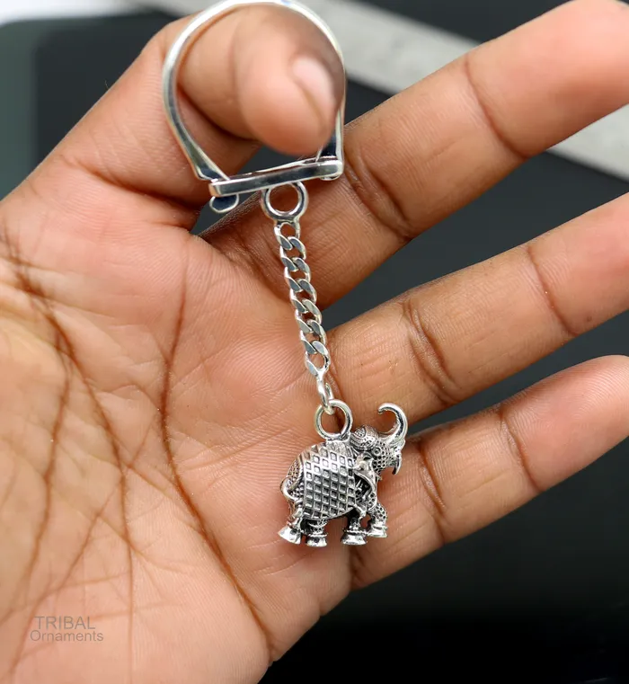 TRIBAL ORNAMENTS Rings 925 Sterling silver handmade unique vintage elephant design solid key chian stylish royal gifting silver accessories unisex gift kch10