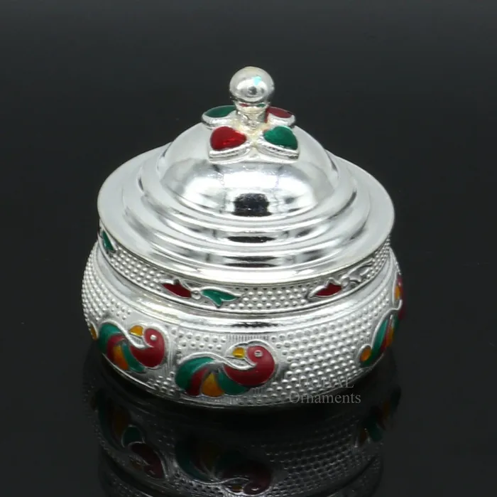 TRIBAL ORNAMENTS Rings 925 sterling silver unique antique design handmade brides eyes kajal box surma box kumkum sindur box small trinket box article stb351