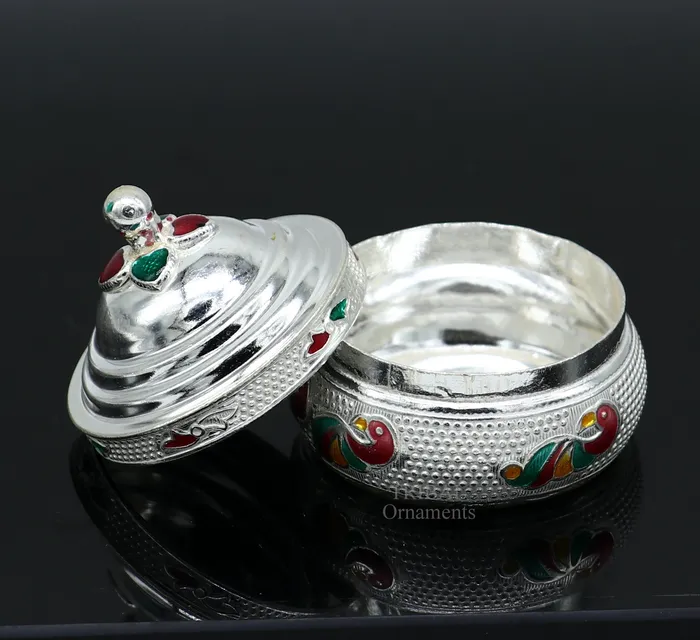 TRIBAL ORNAMENTS Rings 925 sterling silver unique antique design handmade brides eyes kajal box surma box kumkum sindur box small trinket box article stb351