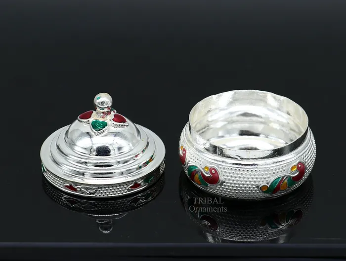 TRIBAL ORNAMENTS Rings 925 sterling silver unique antique design handmade brides eyes kajal box surma box kumkum sindur box small trinket box article stb351