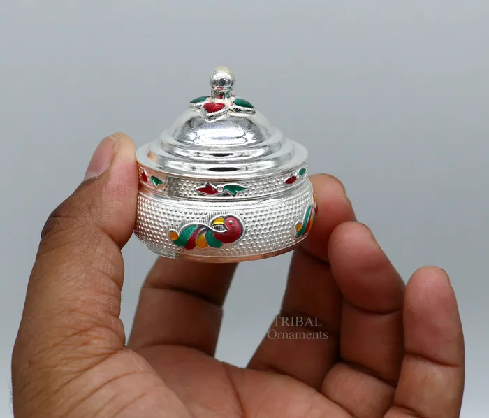 TRIBAL ORNAMENTS Rings 925 sterling silver unique antique design handmade brides eyes kajal box surma box kumkum sindur box small trinket box article stb351