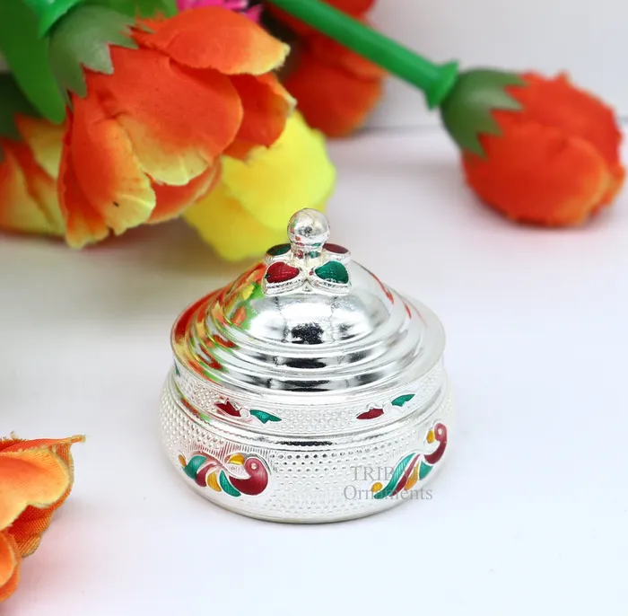 TRIBAL ORNAMENTS Rings 925 sterling silver unique antique design handmade brides eyes kajal box surma box kumkum sindur box small trinket box article stb351
