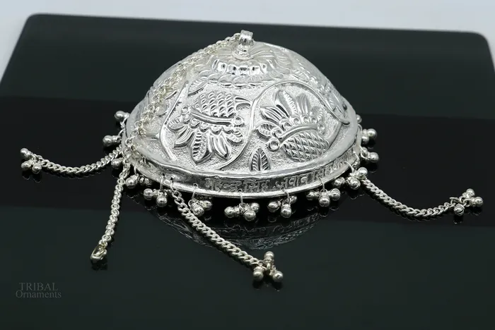 TRIBAL ORNAMENTS Rings Handmade Solid Silver nakshi work chattar or chhatra silver umbrella god temple art sterling silver article temple utensils su635