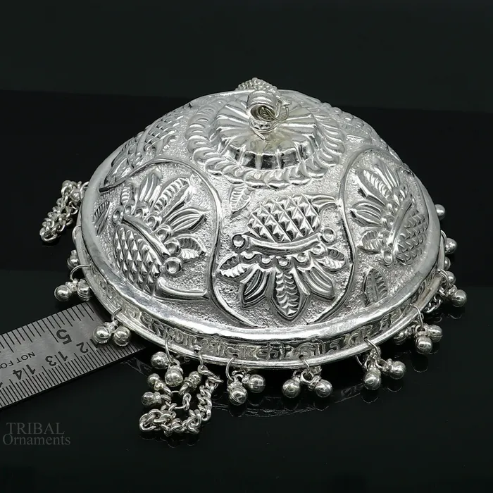 TRIBAL ORNAMENTS Rings Handmade Solid Silver nakshi work chattar or chhatra silver umbrella god temple art sterling silver article temple utensils su635