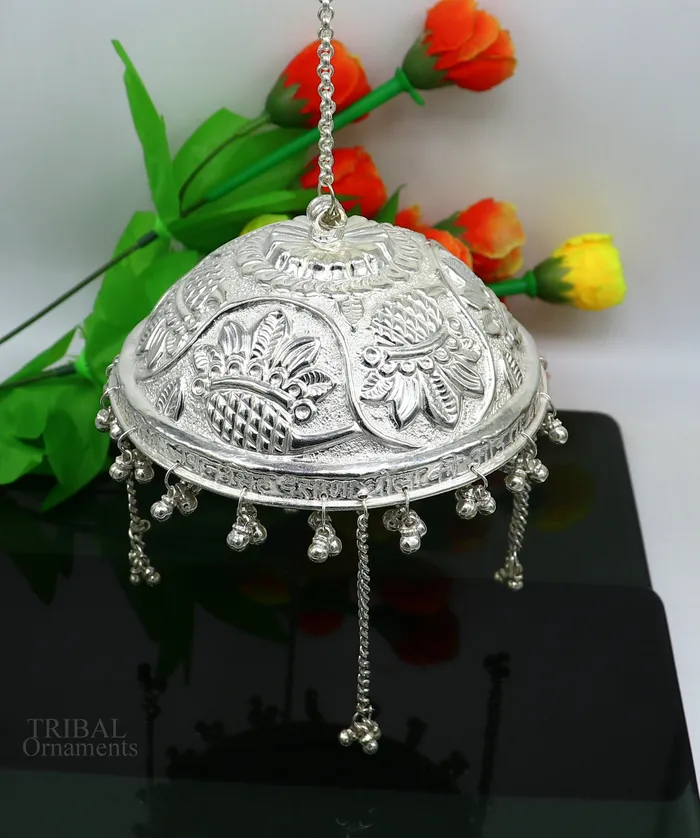 TRIBAL ORNAMENTS Rings Handmade Solid Silver nakshi work chattar or chhatra silver umbrella god temple art sterling silver article temple utensils su635
