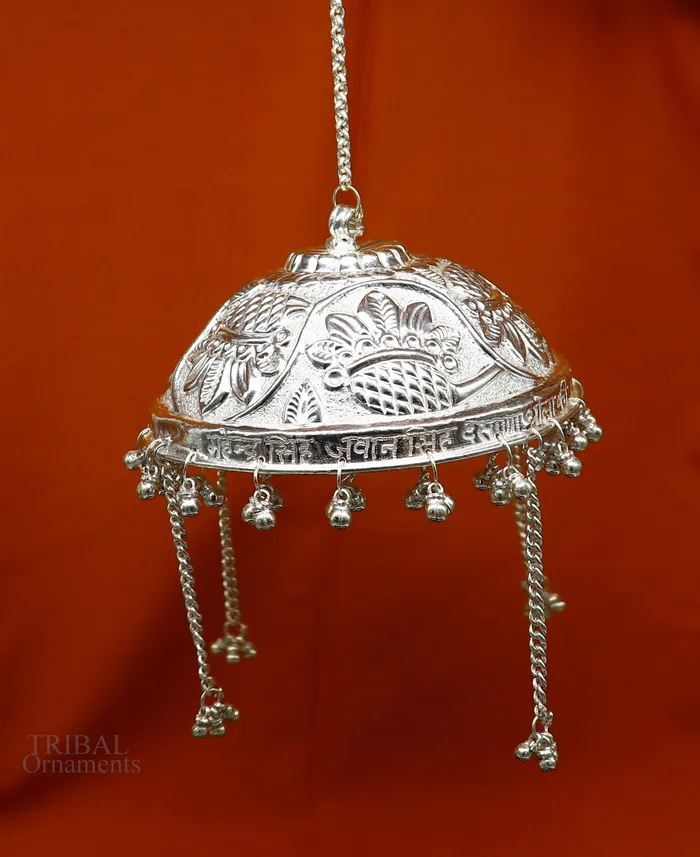 TRIBAL ORNAMENTS Rings Handmade Solid Silver nakshi work chattar or chhatra silver umbrella god temple art sterling silver article temple utensils su635