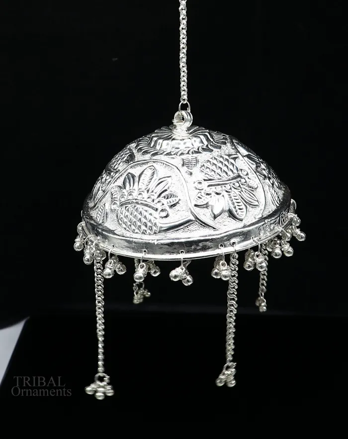 TRIBAL ORNAMENTS Rings Handmade Solid Silver nakshi work chattar or chhatra silver umbrella god temple art sterling silver article temple utensils su635