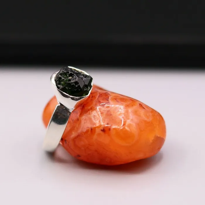 TRIBAL ORNAMENTS Rings Rough unshaped uncut stone solid 925 sterling silver indian ring band gift jewelry sr159