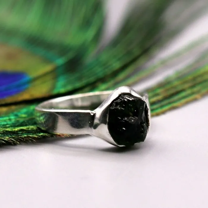TRIBAL ORNAMENTS Rings Rough unshaped uncut stone solid 925 sterling silver indian ring band gift jewelry sr159