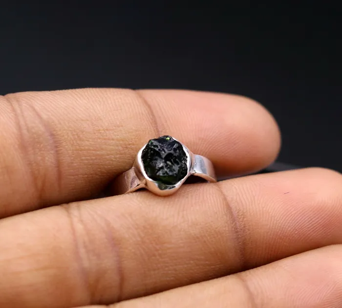 TRIBAL ORNAMENTS Rings Rough unshaped uncut stone solid 925 sterling silver indian ring band gift jewelry sr159