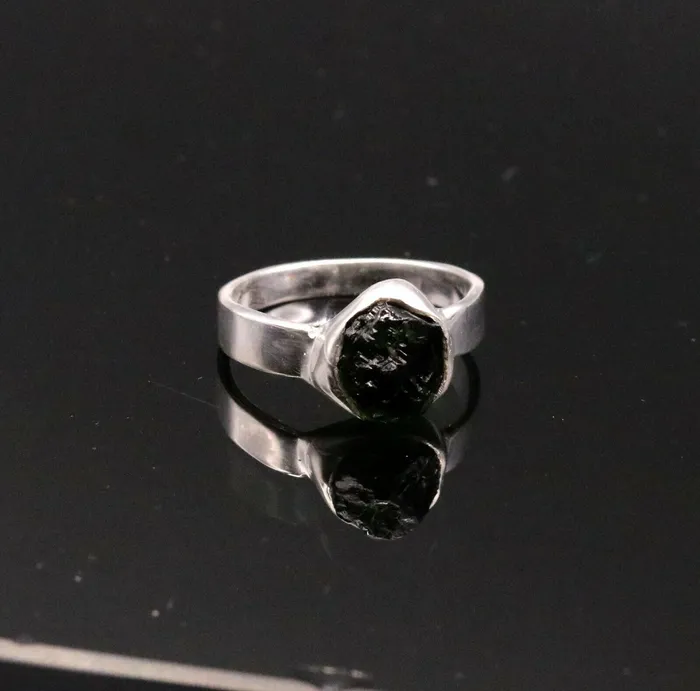 TRIBAL ORNAMENTS Rings Rough unshaped uncut stone solid 925 sterling silver indian ring band gift jewelry sr159