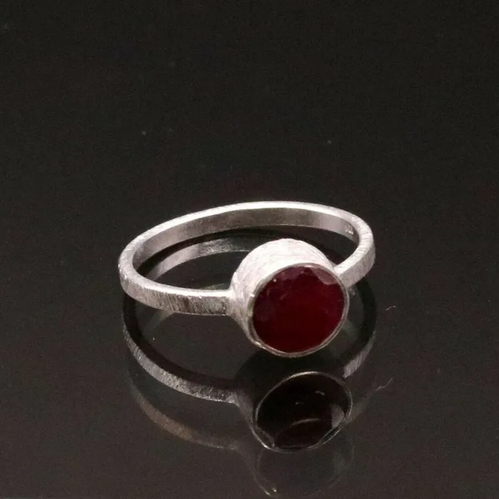 TRIBAL ORNAMENTS Rings Simulated ruby stone 925 silver ring band engagement anniversary gifting sr149