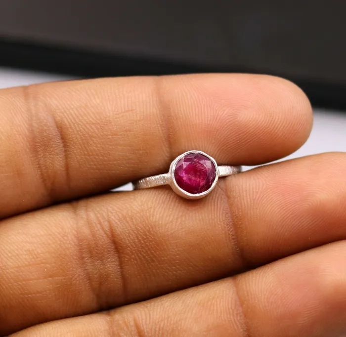 TRIBAL ORNAMENTS Rings Simulated ruby stone 925 silver ring band engagement anniversary gifting sr149