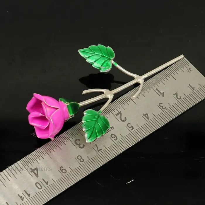 TRIBAL ORNAMENTS Rings Solid sterling silver handmade small Rose flower puja god temple article excellent three color enamel silver worshipping articles su450
