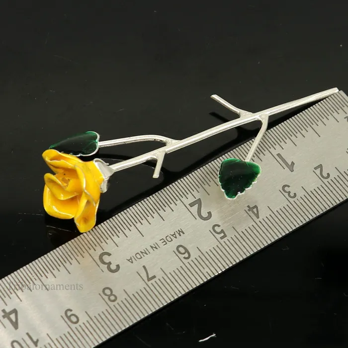 TRIBAL ORNAMENTS Rings Solid sterling silver handmade small Rose flower puja god temple article excellent three color enamel silver worshipping articles su450