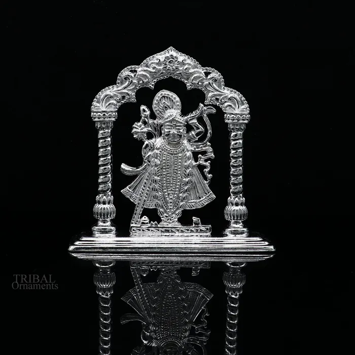 TRIBAL ORNAMENTS Sterling silver handmade design Indian Idols Lord krishna Shrinathji statue figurine puja articles decorative gift diwali puja art448 Necklaces