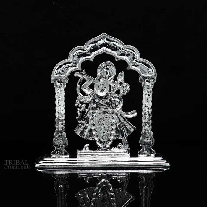 TRIBAL ORNAMENTS Sterling silver handmade design Indian Idols Lord krishna Shrinathji statue figurine puja articles decorative gift diwali puja art448 Necklaces
