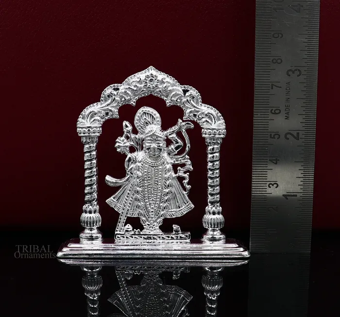 TRIBAL ORNAMENTS Sterling silver handmade design Indian Idols Lord krishna Shrinathji statue figurine puja articles decorative gift diwali puja art448 Necklaces