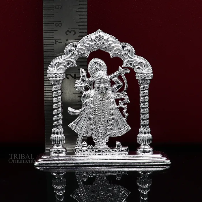 TRIBAL ORNAMENTS Sterling silver handmade design Indian Idols Lord krishna Shrinathji statue figurine puja articles decorative gift diwali puja art448 Necklaces