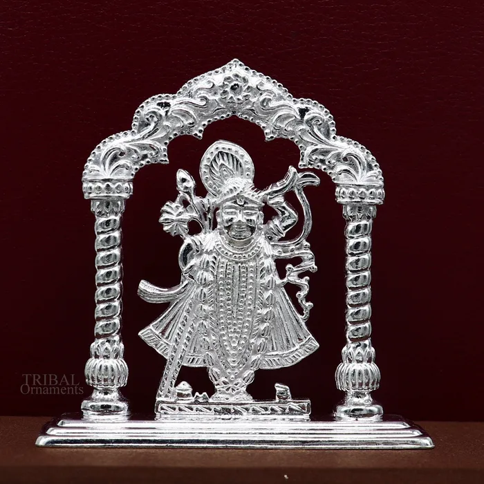TRIBAL ORNAMENTS Sterling silver handmade design Indian Idols Lord krishna Shrinathji statue figurine puja articles decorative gift diwali puja art448 Necklaces