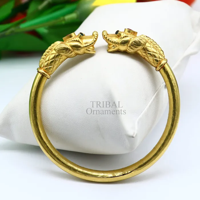 TRIBALORNAMENT Bracelets 22k yellow gold handmade fabulous vintage elephant face design bangle bracelet kada certified hallmarked jewelry for girls womens gk04 TRIBALORNAMENT Bracelets 22k yellow gold handmade fabulous vintage elephant face design bangle bracelet kada certified hallmarked jewelry for girls womens gk04