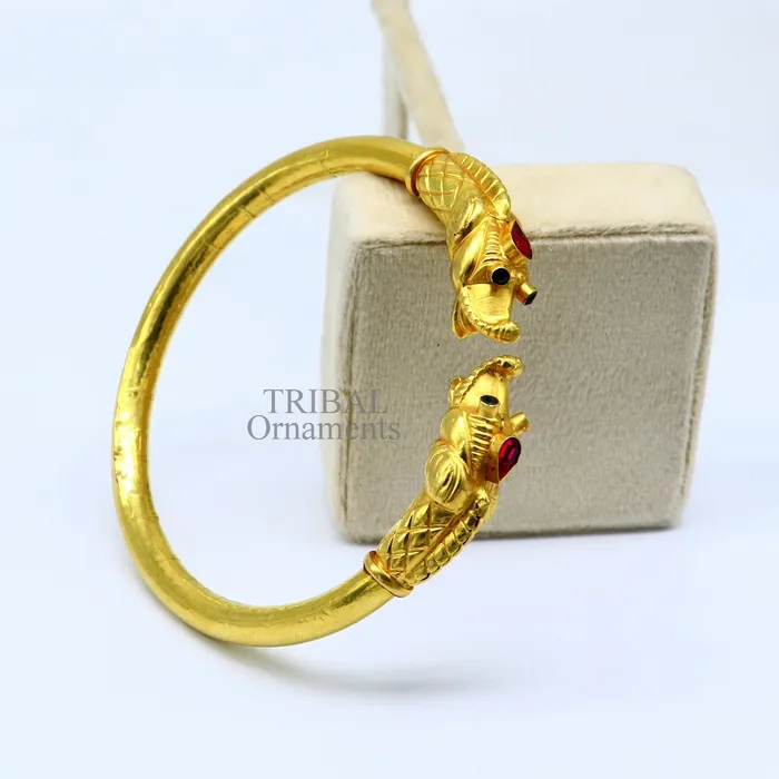 TRIBALORNAMENT Bracelets 22k yellow gold handmade fabulous vintage elephant face design bangle bracelet kada certified hallmarked jewelry for girls womens gk04 TRIBALORNAMENT Bracelets 22k yellow gold handmade fabulous vintage elephant face design bangle bracelet kada certified hallmarked jewelry for girls womens gk04
