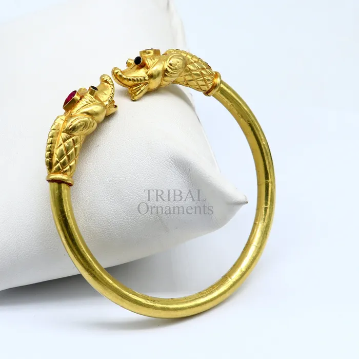 TRIBALORNAMENT Bracelets 22k yellow gold handmade fabulous vintage elephant face design bangle bracelet kada certified hallmarked jewelry for girls womens gk04 TRIBALORNAMENT Bracelets 22k yellow gold handmade fabulous vintage elephant face design bangle bracelet kada certified hallmarked jewelry for girls womens gk04