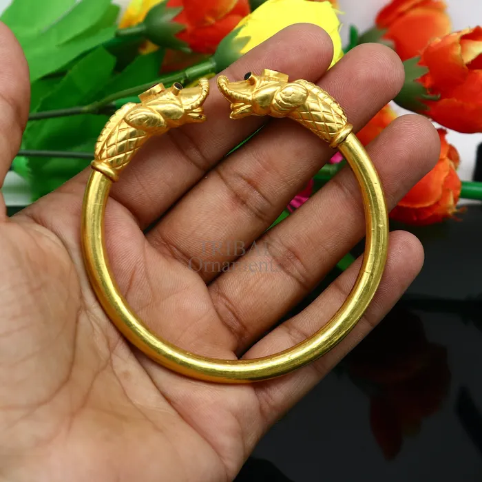 TRIBALORNAMENT Bracelets 22k yellow gold handmade fabulous vintage elephant face design bangle bracelet kada certified hallmarked jewelry for girls womens gk04 TRIBALORNAMENT Bracelets 22k yellow gold handmade fabulous vintage elephant face design bangle bracelet kada certified hallmarked jewelry for girls womens gk04