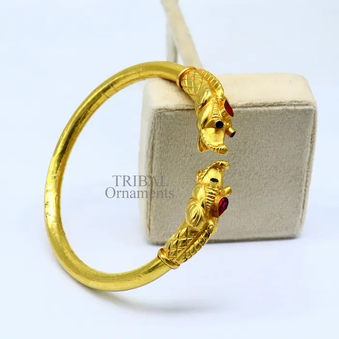 TRIBALORNAMENT Bracelets 22k yellow gold handmade fabulous vintage elephant face design bangle bracelet kada certified hallmarked jewelry for girls womens gk04 TRIBALORNAMENT Bracelets 22k yellow gold handmade fabulous vintage elephant face design bangle bracelet kada certified hallmarked jewelry for girls womens gk04
