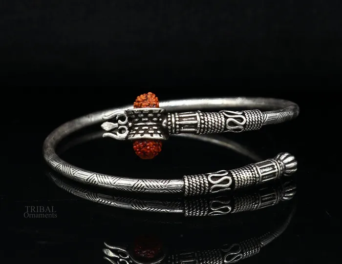 TRIBALORNAMENT Bracelets 925 sterling silver Lord shiva trident trishool kada bangle bracelet with fabulous natural rudraksha antique jewelry nssk673