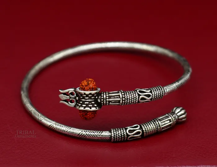 TRIBALORNAMENT Bracelets 925 sterling silver Lord shiva trident trishool kada bangle bracelet with fabulous natural rudraksha antique jewelry nssk673