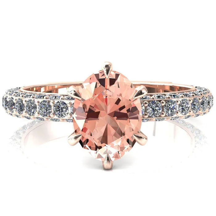 Vanessa Oval Champagne Sapphire 6 Claw Prongs 34 Pav Eternity Engagement Ring Fire Brilliance Rings