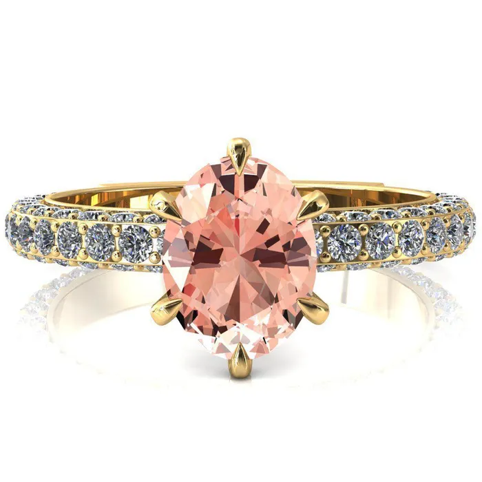 Vanessa Oval Champagne Sapphire 6 Claw Prongs 34 Pav Eternity Engagement Ring Fire Brilliance Rings