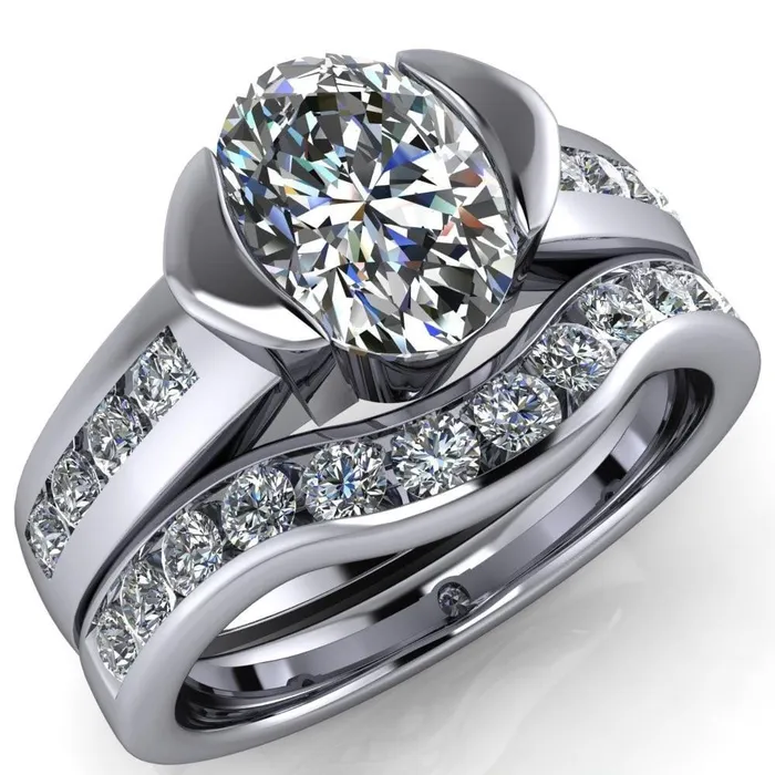 Vixxen Oval Center Stone Diamond Channel Ring Fire Brilliance Rings