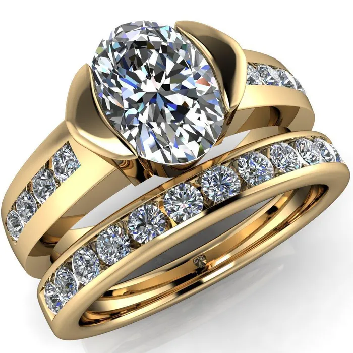 Vixxen Oval Center Stone Diamond Channel Ring Fire Brilliance Rings