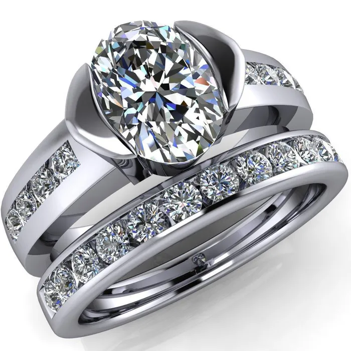 Vixxen Oval Center Stone Diamond Channel Ring Fire Brilliance Rings
