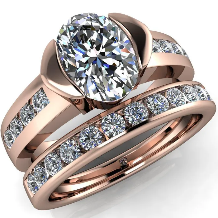 Vixxen Oval Center Stone Diamond Channel Ring Fire Brilliance Rings