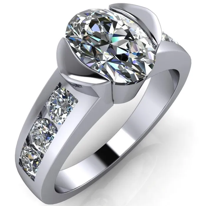 Vixxen Oval Center Stone Diamond Channel Ring Fire Brilliance Rings
