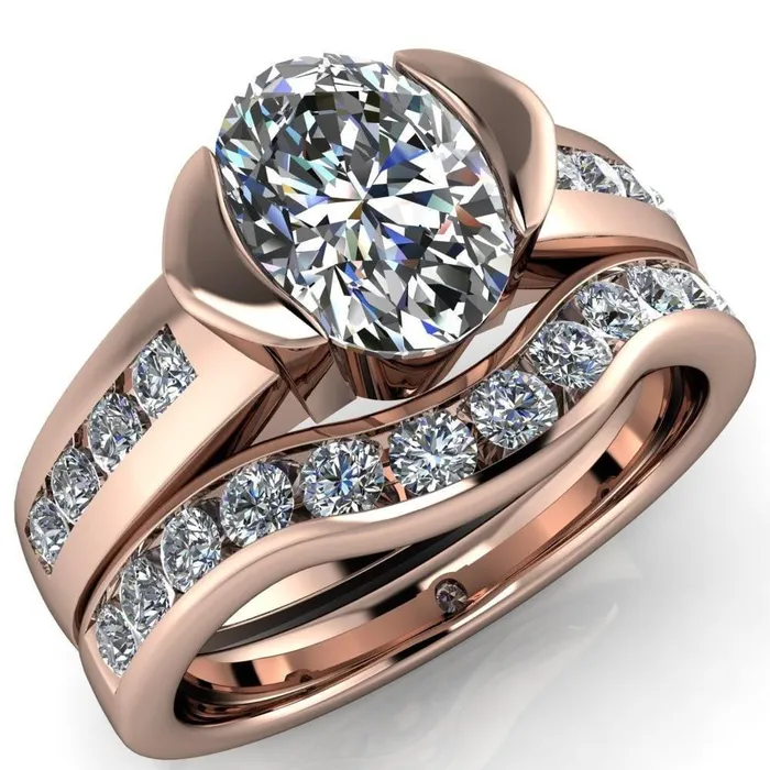 Vixxen Oval Center Stone Diamond Channel Ring Fire Brilliance Rings