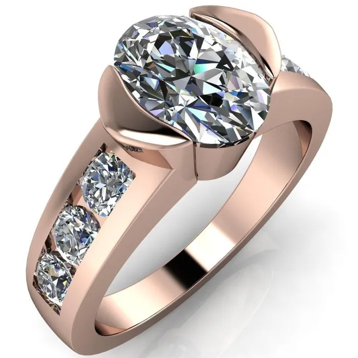 Vixxen Oval Center Stone Diamond Channel Ring Fire Brilliance Rings