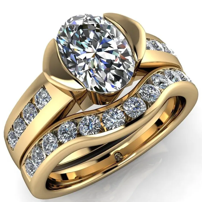 Vixxen Oval Center Stone Diamond Channel Ring Fire Brilliance Rings