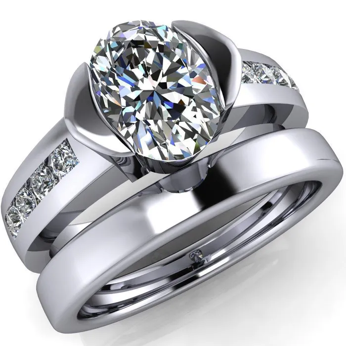 Vixxen Oval Center Stone Diamond Channel Ring Fire Brilliance Rings
