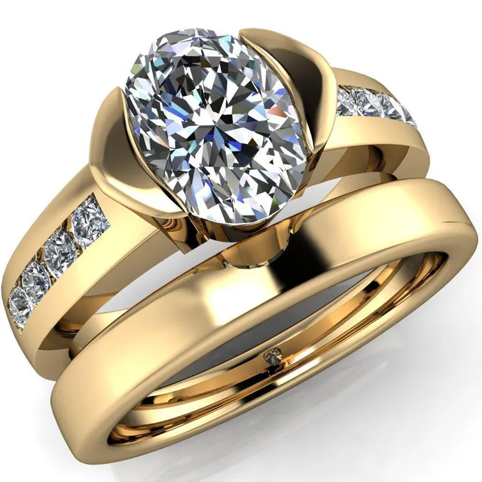 Vixxen Oval Center Stone Diamond Channel Ring Fire Brilliance Rings