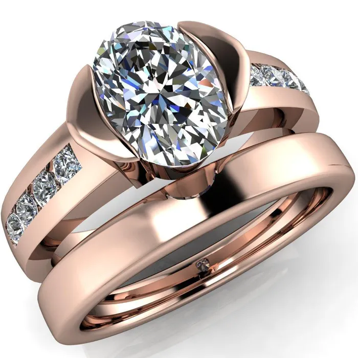Vixxen Oval Center Stone Diamond Channel Ring Fire Brilliance Rings