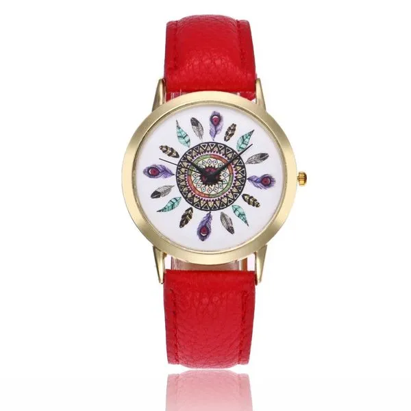 W294 Red Band Colorful Feathers Collection Quartz Watch 01 Rings