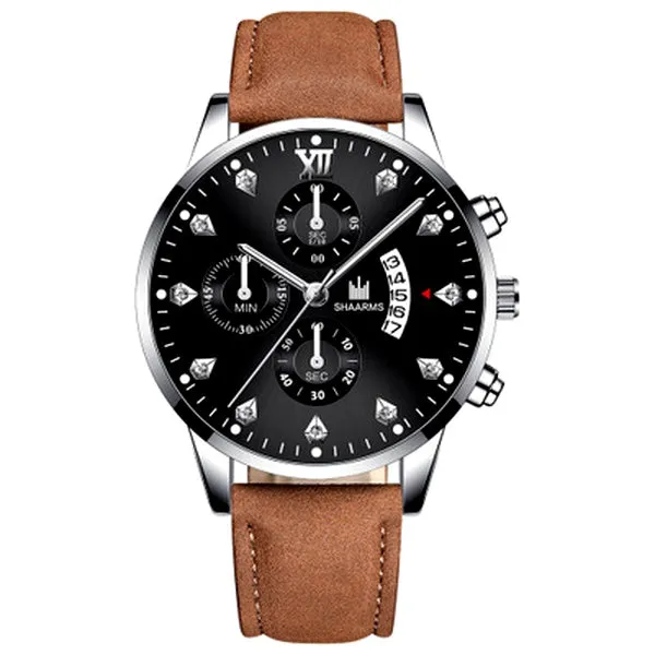 W85 Brown Band Silver Techno Time Collection Quartz Watch 01 Rings