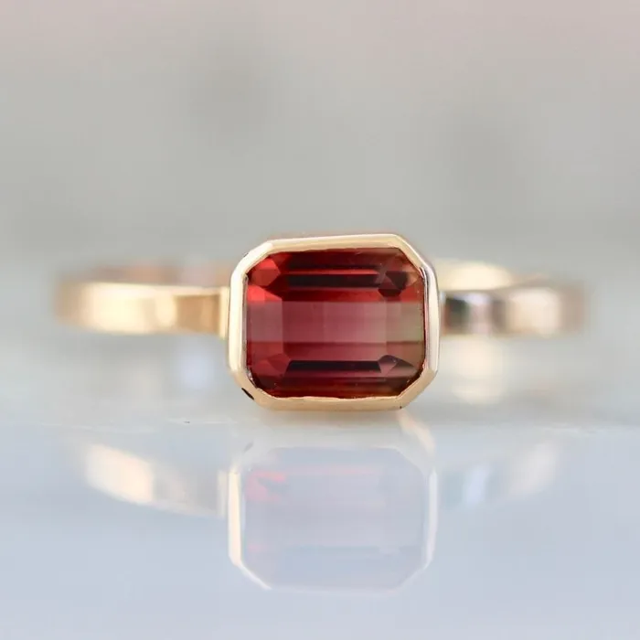 Watermelon Crush Emerald Cut Tourmaline Ring Ellie Air Rings