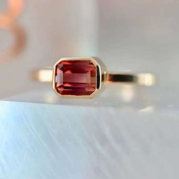 Watermelon Crush Emerald Cut Tourmaline Ring Ellie Air Rings
