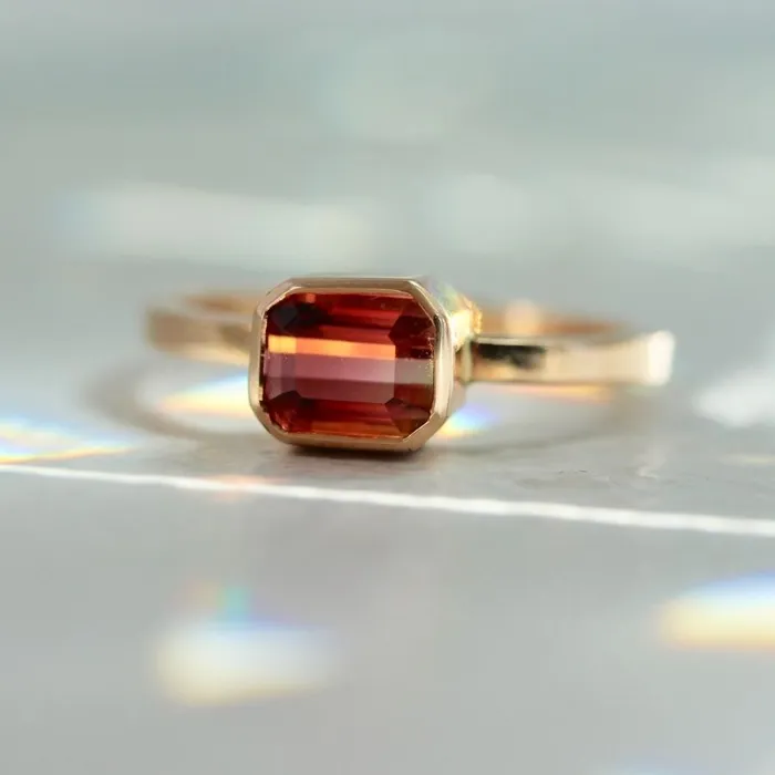 Watermelon Crush Emerald Cut Tourmaline Ring Ellie Air Rings