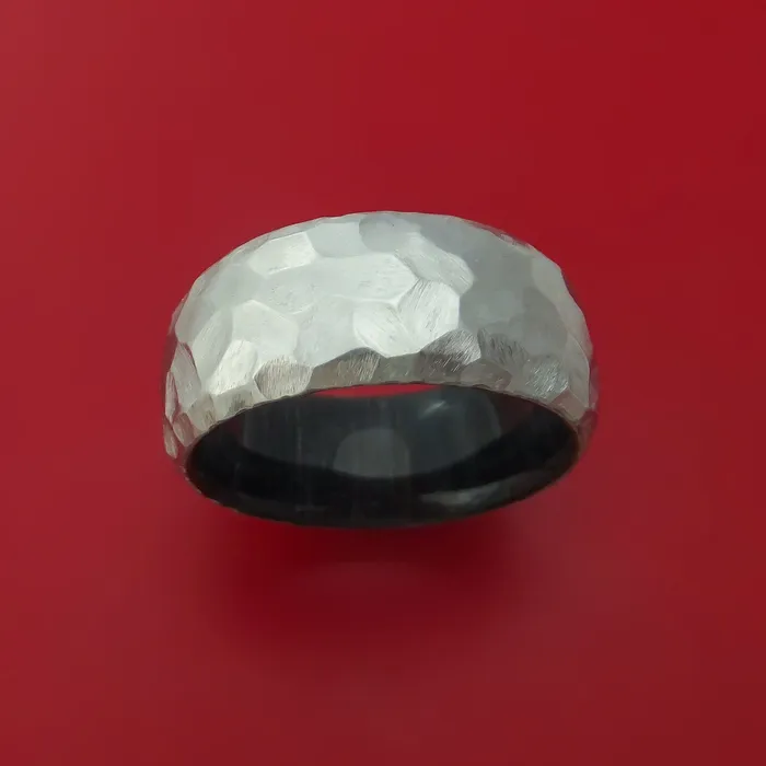 Wide Hammered Cobalt Chrome Ring with Interior Hardwood Sleeve Custom Made Band Lashbrook Rings